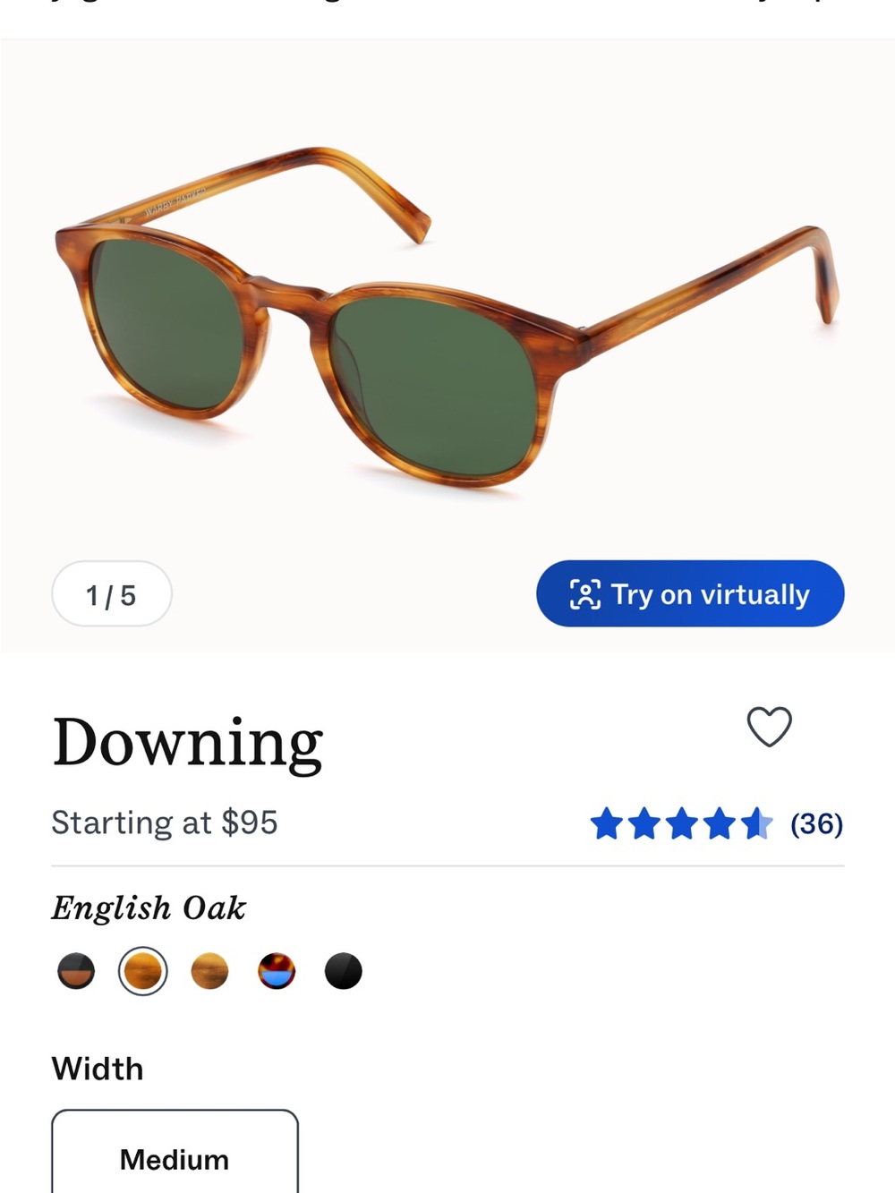 Warby Parker Downing Sunglasses in English Oak with Green Lenses